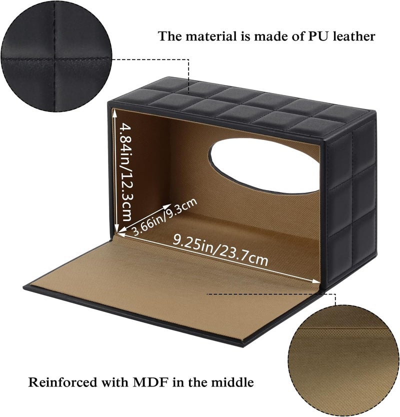 XNONE Tissue Box Cover Rectangle Tissue Box Holder PU Leather Facial Organizer with Magnetic Bottom,Decorative Napkin Caddy for Vanity Dresser Night Stand Table Countertop Home Office Car,Black - Image 5
